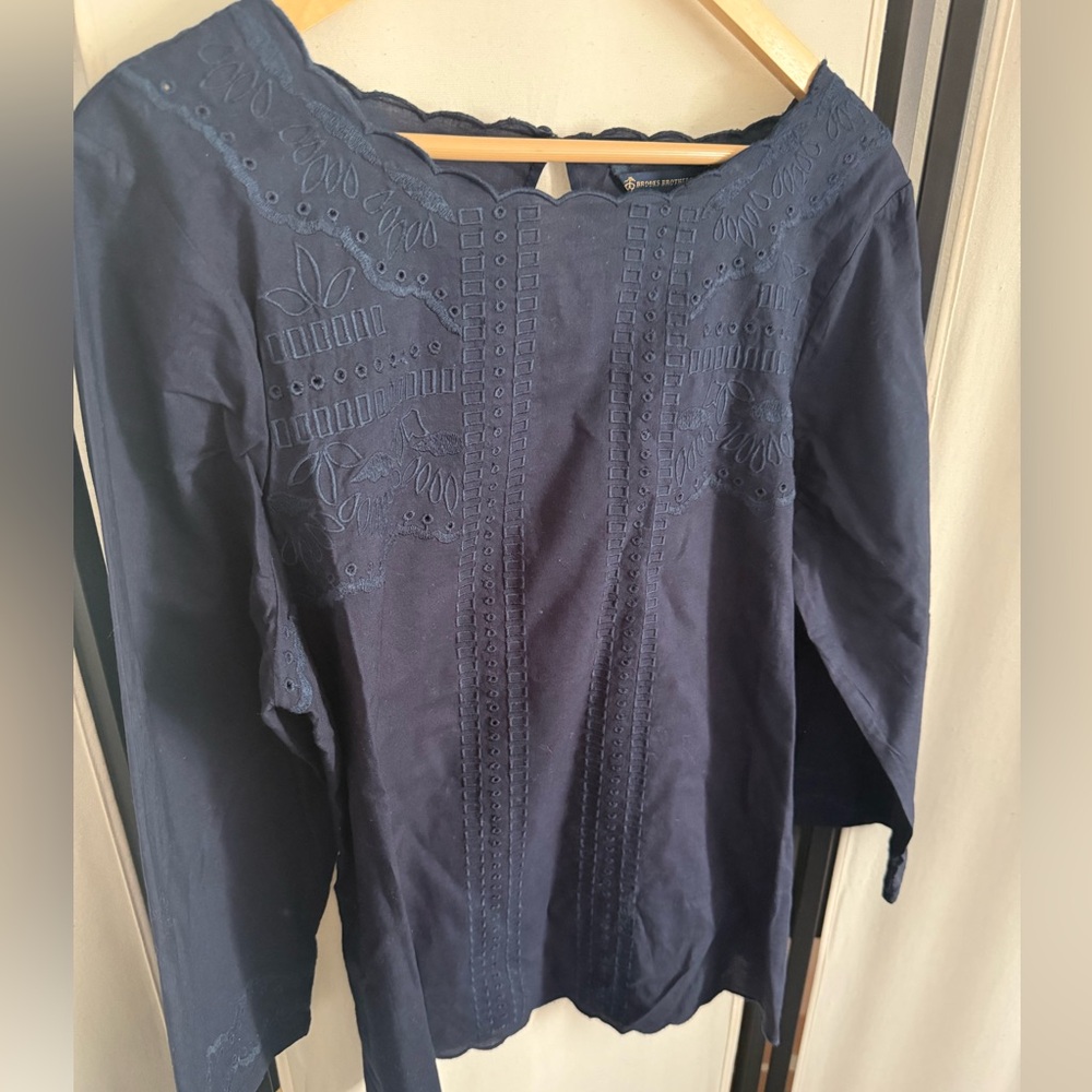 Brooks Brothers Navy Blue Embroidered Long Sleeve Top - Picture 14 of 14